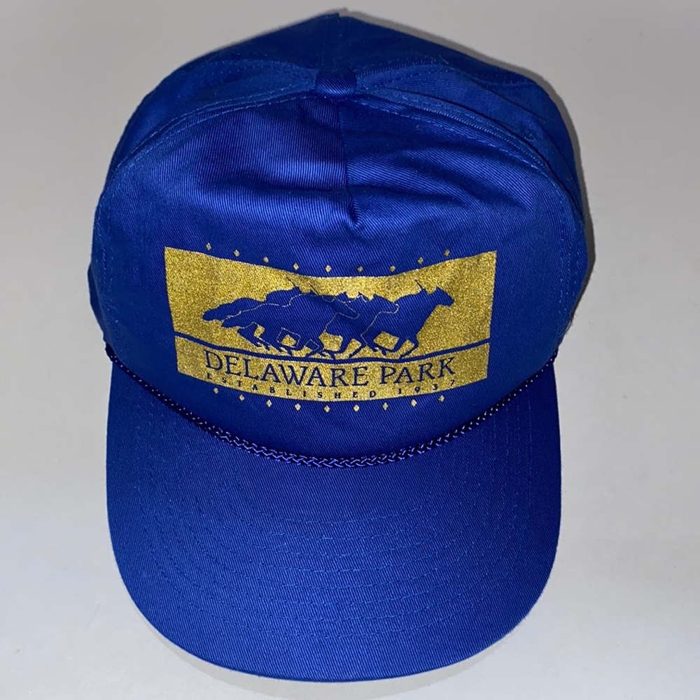 Worlds Famous Unisex Delaware Race Track Baseball Hat in Blue & Gold OS
